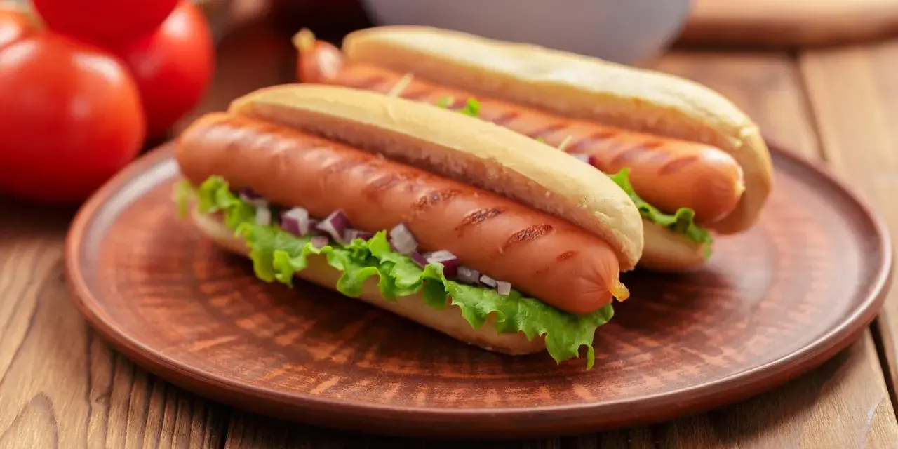 Dwa apetyczne hot dogi z grillowanymi parówkami, sałatą i cebulką. Zastanawiasz się, czy można mrozić parówki? Tak, można je mrozić!