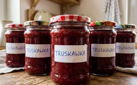 Słoiki domowego dżemu z truskawek, gotowe do spiżarni. Przepis na ten pyszny dżem z pewnością przyda się latem.