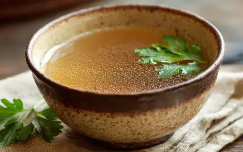 Aromaticzny bulion w glinianej misce, ozdobiony natką pietruszki. Idealny przepis na to, jak zrobić bulion, który rozgrzeje serce.