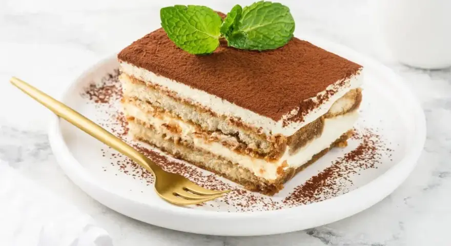 Pyszne tiramisu z miętą i kakao. Zastanawiasz się, jaki alkohol do tiramisu? Spróbuj amaretto lub marsali dla idealnego smaku.