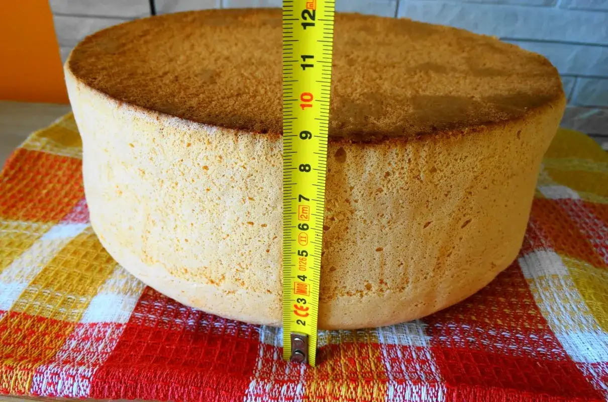 Idealny biszkopt na tort, mierzący około 10 cm wysokości, czeka na dekorację.